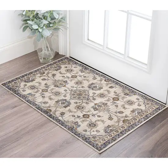 Ivory Charcoal and Navy Floral Power Loom Area Rug Photo 1