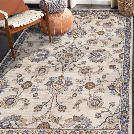 Gray and Ivory Floral Power Loom Area Rug Photo 7