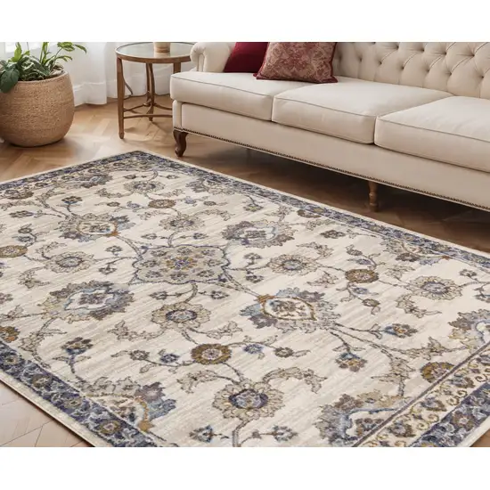 Ivory Charcoal and Navy Floral Power Loom Area Rug Photo 1