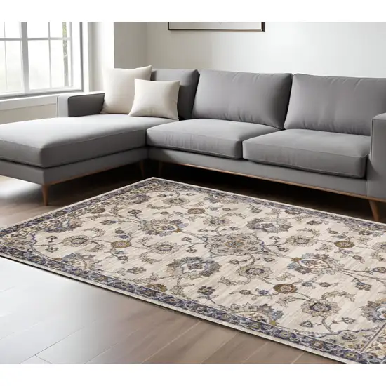 Ivory Charcoal and Navy Floral Power Loom Area Rug Photo 1