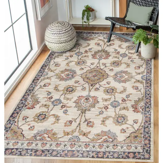 Gray and Ivory Floral Power Loom Area Rug Photo 8