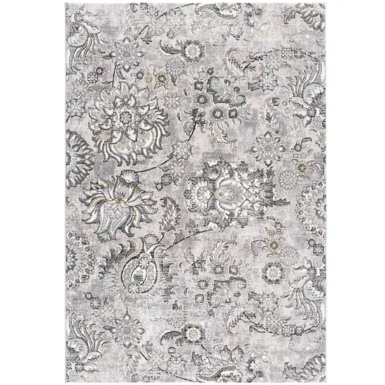 Gray and Ivory Floral Power Loom Area Rug Photo 2