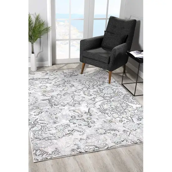 Gray and Ivory Floral Power Loom Area Rug Photo 4