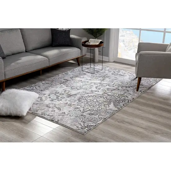 Gray and Ivory Floral Power Loom Area Rug Photo 3