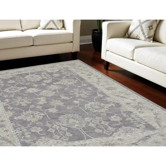 Gray and Ivory Floral Power Loom Area Rug Photo 1