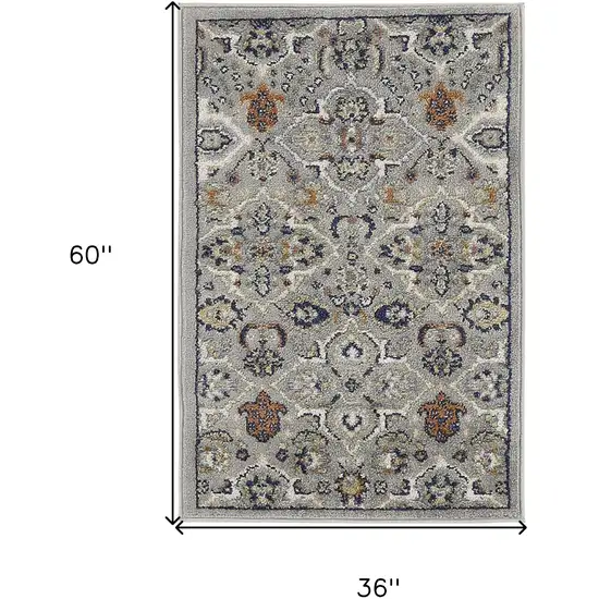 Gray and Ivory Floral Power Loom Area Rug Photo 3