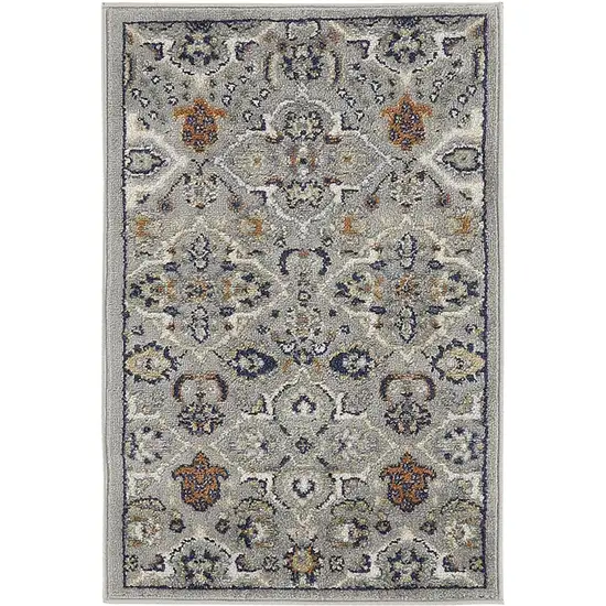 Gray and Ivory Floral Power Loom Area Rug Photo 2