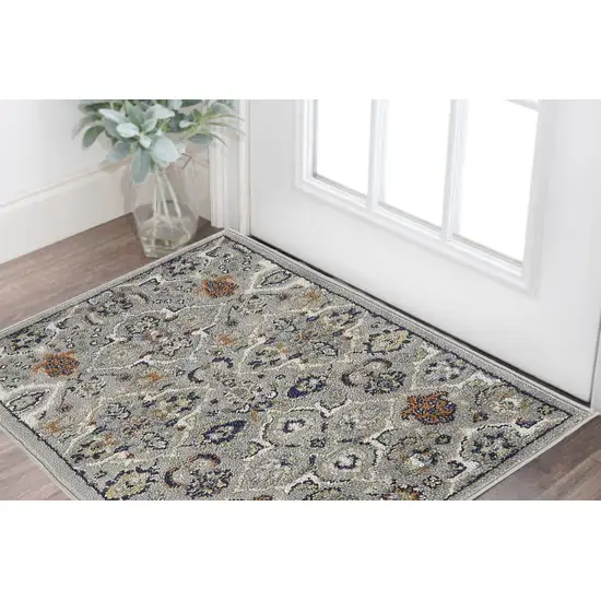 Gray and Ivory Floral Power Loom Area Rug Photo 1