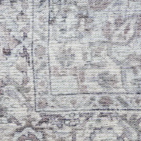 Gray and Ivory Floral Power Loom Distressed Washable Area Rug Photo 4