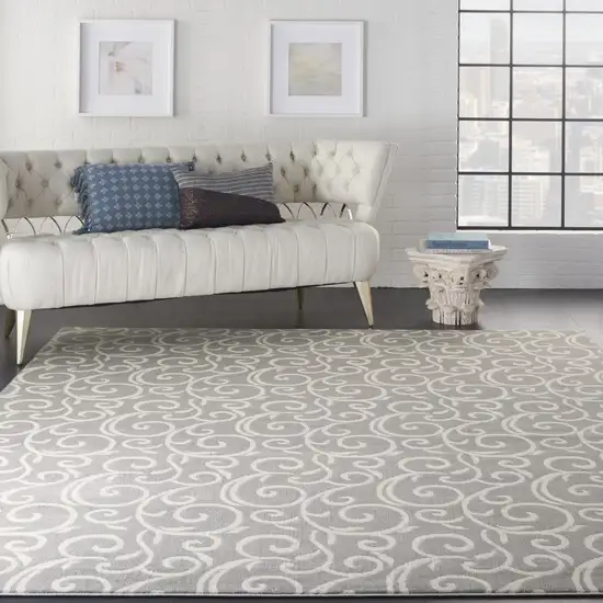 Gray and Ivory Floral Vines Power Loom Area Rug Photo 6