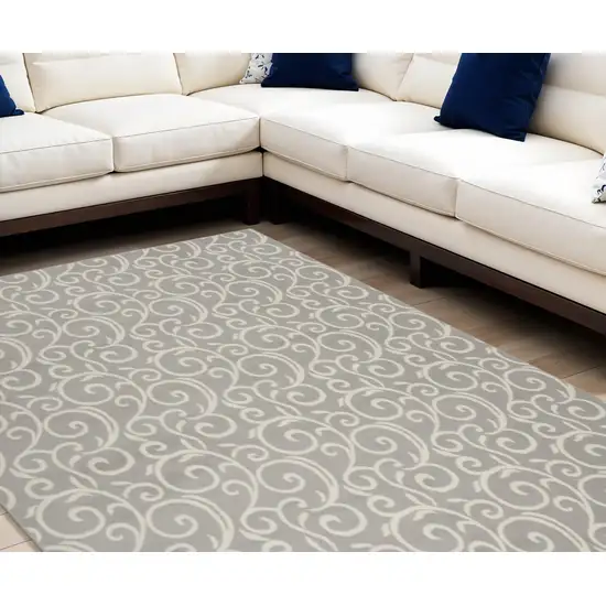 Gray and Ivory Floral Vines Power Loom Area Rug Photo 1