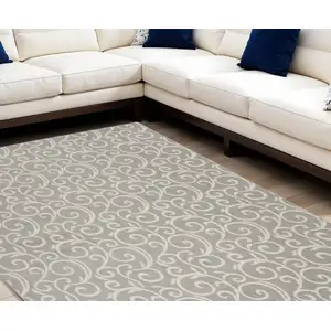 Photo of Gray and Ivory Floral Vines Power Loom Area Rug