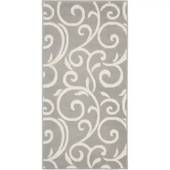 Gray and Ivory Floral Vines Power Loom Area Rug Photo 1