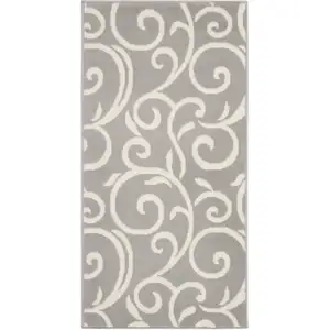 Photo of Gray and Ivory Floral Vines Power Loom Area Rug