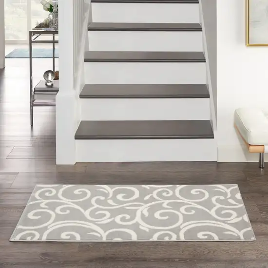 Gray and Ivory Floral Vines Power Loom Area Rug Photo 5