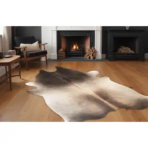 Photo of Gray and Ivory Genuine Cowhide Hand Knotted Area Rug