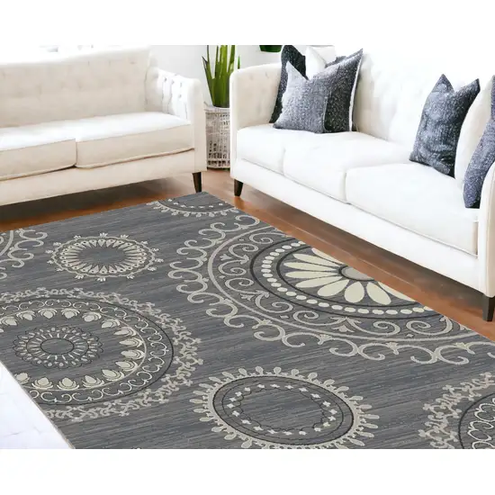 Gray and Ivory Geometric Area Rug Photo 1