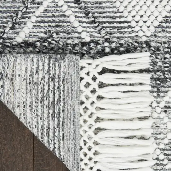 Gray and Ivory Geometric Flatweave Handmade Area Rug With Fringe Photo 8