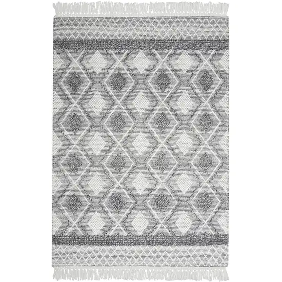 Gray and Ivory Geometric Flatweave Handmade Area Rug With Fringe Photo 2