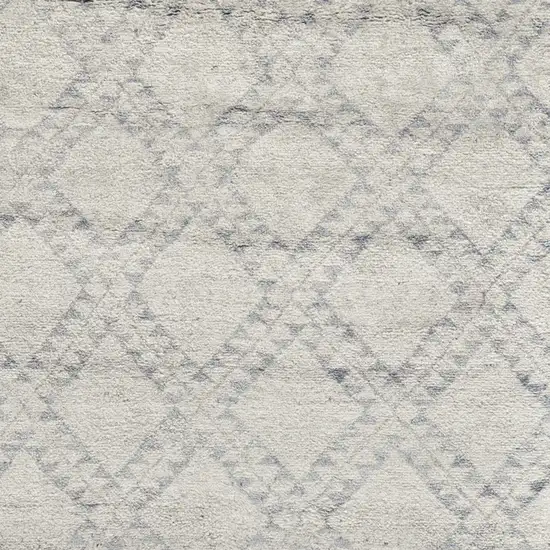 Gray and Ivory Geometric Hand Knotted Worn Faded Area Rug Photo 6