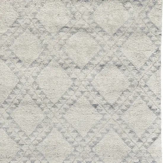 Gray and Ivory Geometric Hand Knotted Worn Faded Area Rug Photo 5