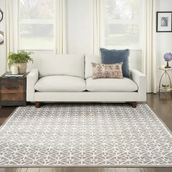 Gray and Ivory Geometric Hand Tufted Area Rug Photo 7