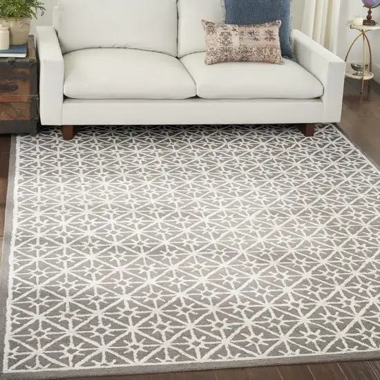 Gray and Ivory Geometric Hand Tufted Area Rug Photo 6