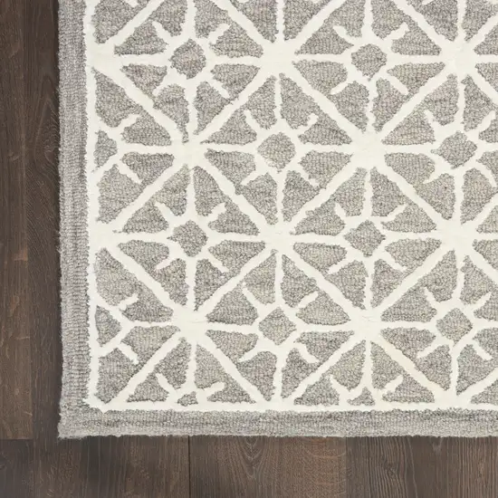 Gray and Ivory Geometric Hand Tufted Area Rug Photo 3