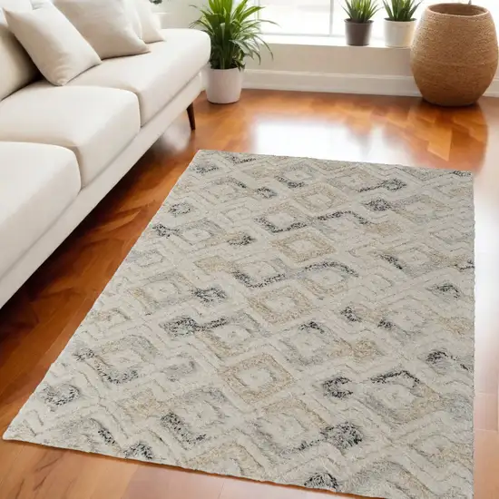 Gray and Ivory Geometric Hand Tufted Area Rug Photo 1