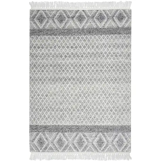 Gray and Ivory Geometric Hand Woven Area Rug With Fringe Photo 1