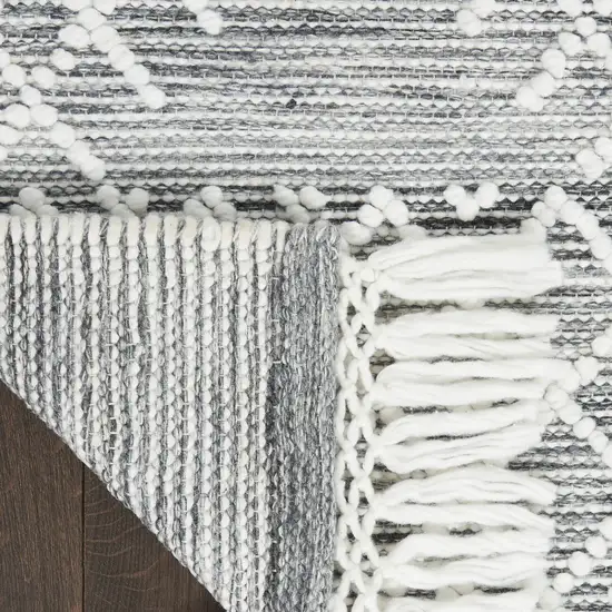 Gray and Ivory Geometric Hand Woven Area Rug With Fringe Photo 6