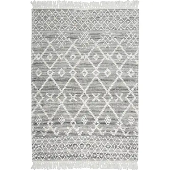 Gray and Ivory Geometric Hand Woven Area Rug With Fringe Photo 1