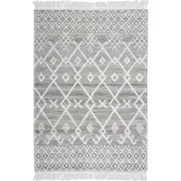 Photo of Gray and Ivory Geometric Hand Woven Area Rug With Fringe