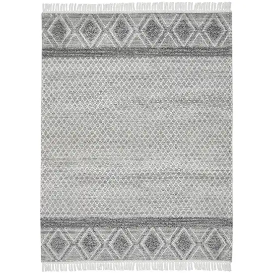 Gray and Ivory Geometric Hand Woven Area Rug With Fringe Photo 6