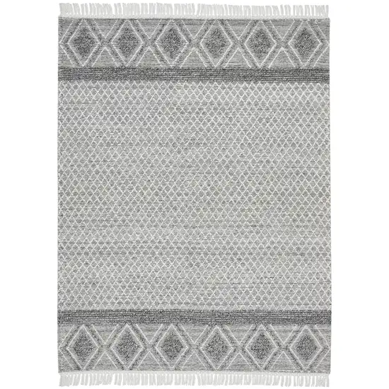 Gray and Ivory Geometric Hand Woven Area Rug With Fringe Photo 1