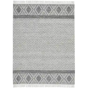 Photo of Gray and Ivory Geometric Hand Woven Area Rug With Fringe