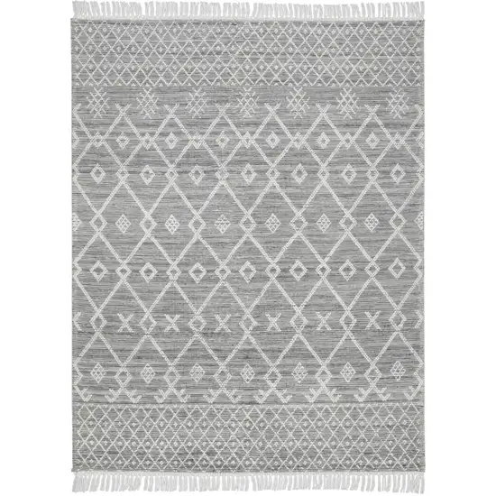 Gray and Ivory Geometric Hand Woven Area Rug With Fringe Photo 1