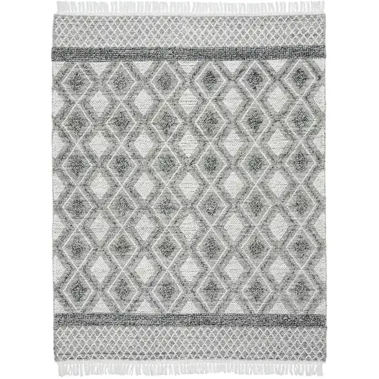 Gray and Ivory Geometric Hand Woven Area Rug With Fringe Photo 1