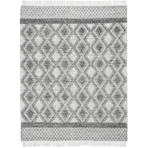 Photo of Gray and Ivory Geometric Hand Woven Area Rug With Fringe