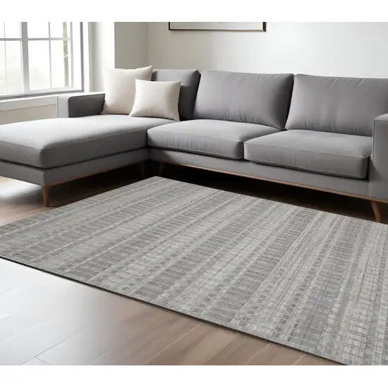 Gray and Ivory Geometric Hand Woven Area Rug Photo 1