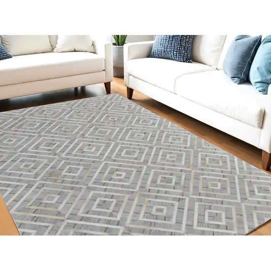 Gray and Ivory Geometric Hand Woven Area Rug Photo 1