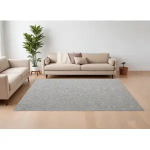 Photo of Gray and Ivory Geometric Hand Woven Non Skid Area Rug