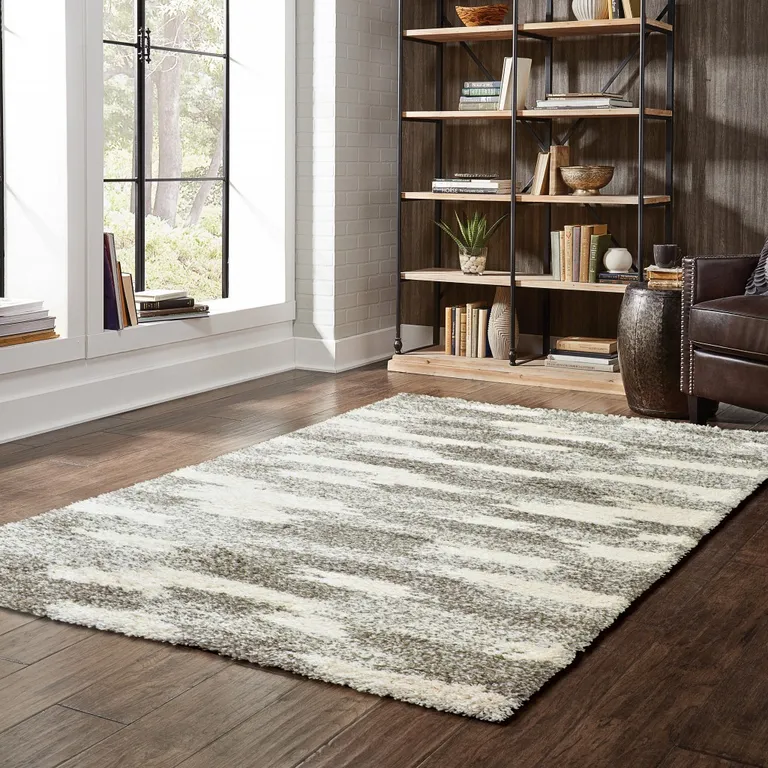 Gray and Ivory Geometric Pattern Scatter Rug Photo 3