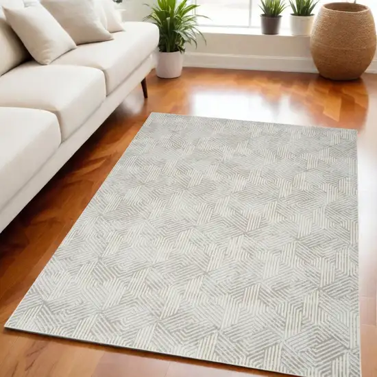 Gray and Ivory Geometric Power Loom Area Rug Photo 1