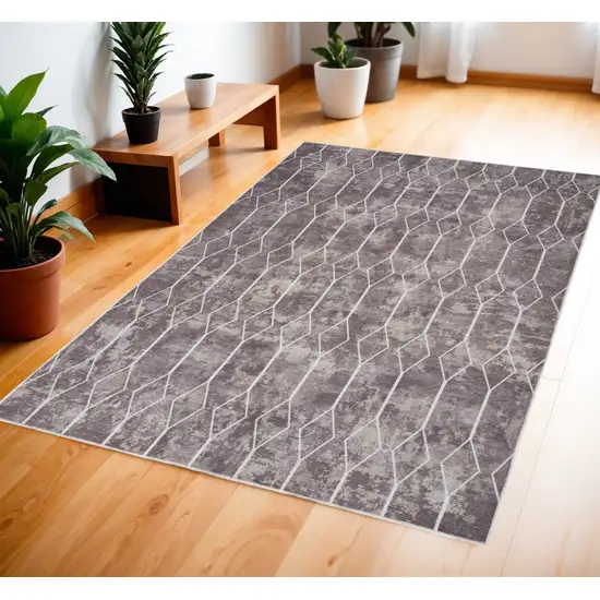 Gray and Ivory Geometric Power Loom Area Rug Photo 1