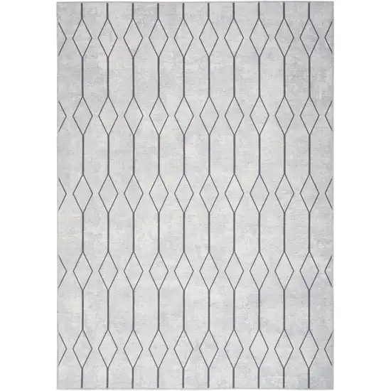 Gray and Ivory Geometric Power Loom Distressed Washable Area Rug Photo 2