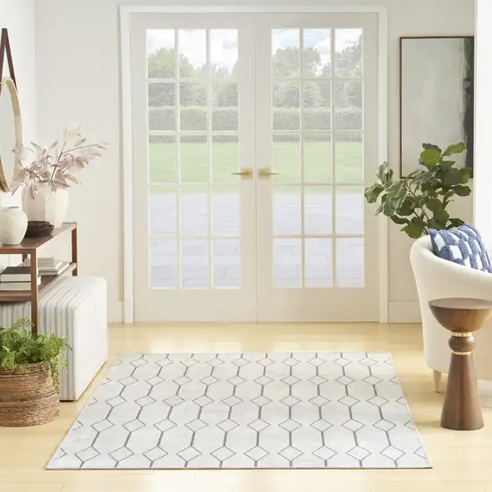 Gray and Ivory Geometric Power Loom Distressed Washable Area Rug Photo 8