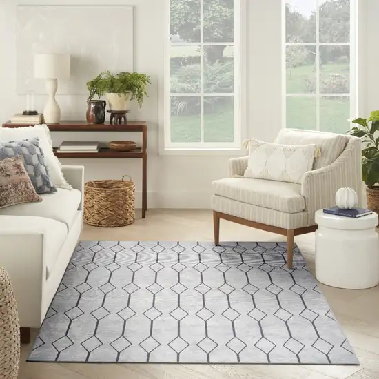 Gray and Ivory Geometric Power Loom Distressed Washable Area Rug Photo 9