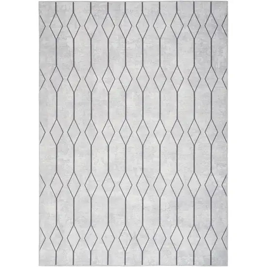 Gray and Ivory Geometric Power Loom Distressed Washable Area Rug Photo 2