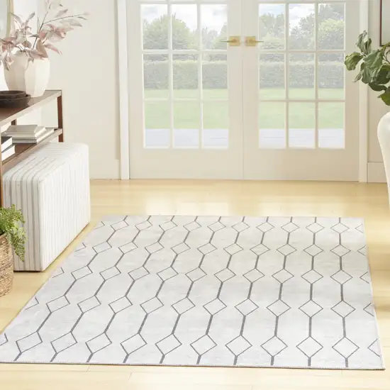 Gray and Ivory Geometric Power Loom Distressed Washable Area Rug Photo 7